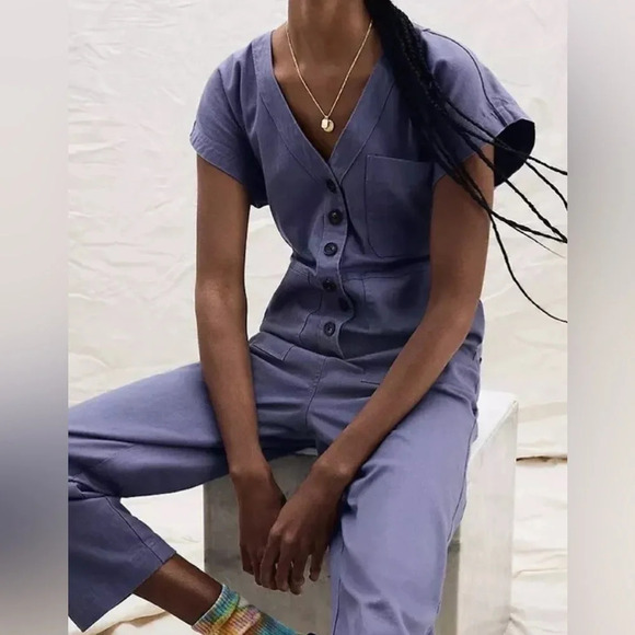NWT Madewell Cap Sleeve Cotton Blend Jumpsuit Sunfaded Indigo Size S - Picture 5 of 6